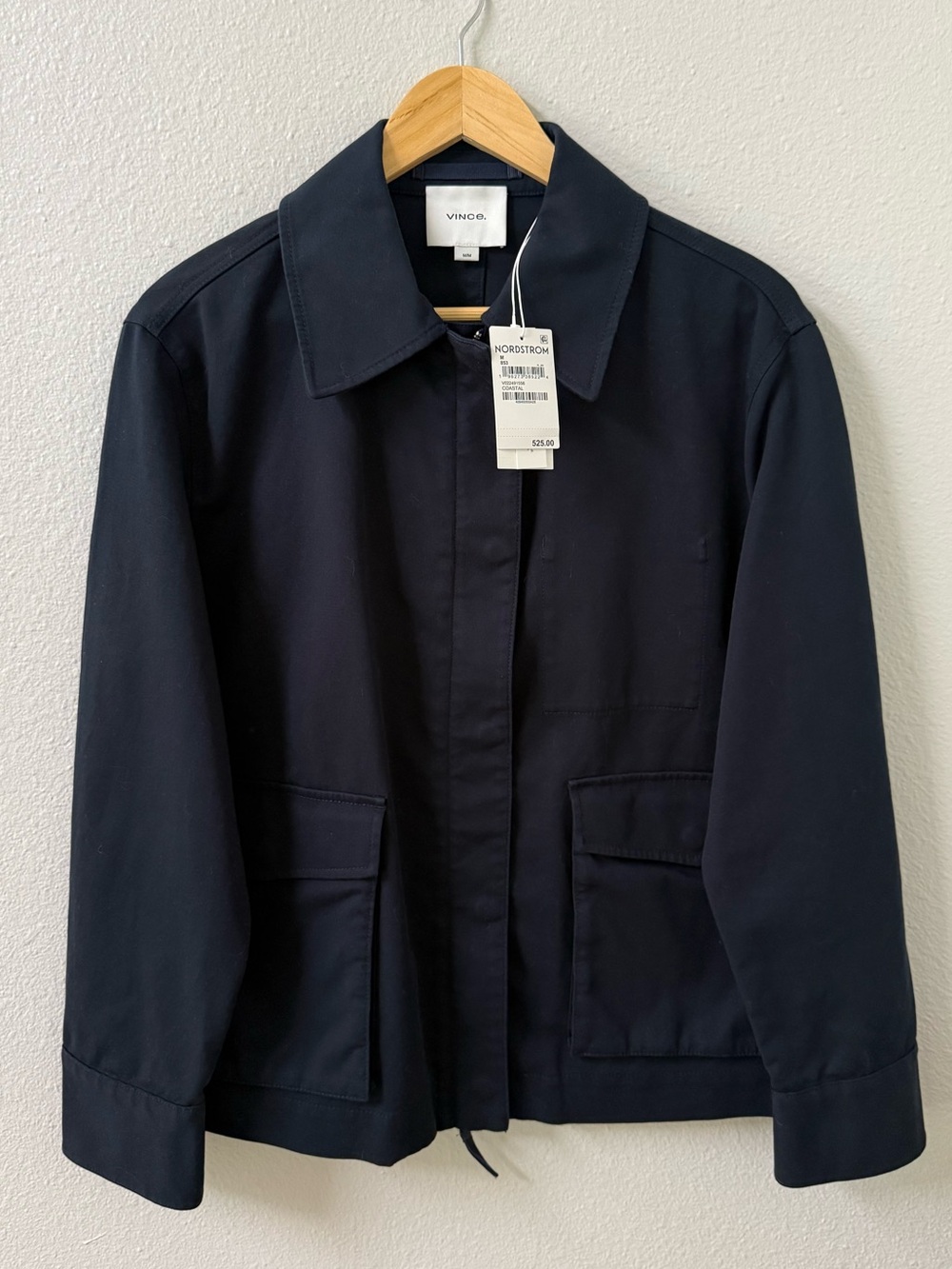 Vince. Men’s Coastal Blue Full Zip Short Jacket Cotton Blend Regular Fit Size M
